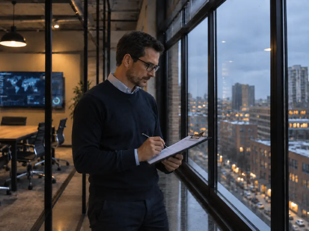 Professional reviewing predictive-maintenance information on a tablet